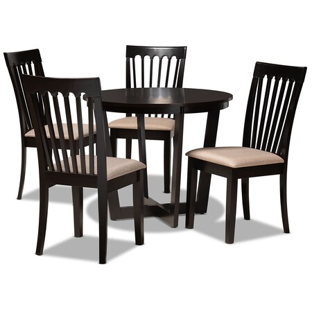 Baxton Studio Nellie Sand Upholstered and Dark Brown Wood 5-Piece Dining Set 169-9397-10898